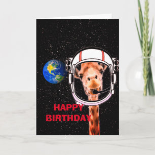 Happy Birthday Giraffe in de ruimte Humor Kaart
