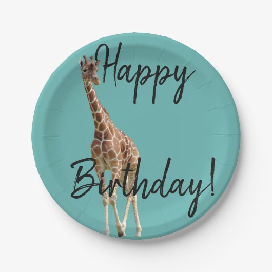 Happy Birthday giraffe party bord alle kleuren (Voorkant)