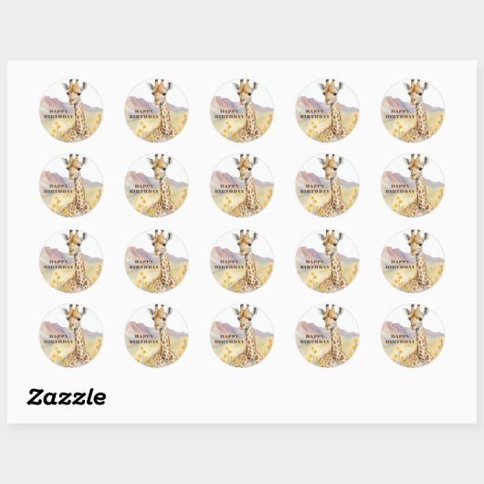 Happy Birthday Giraffe Ronde Sticker (Vel)
