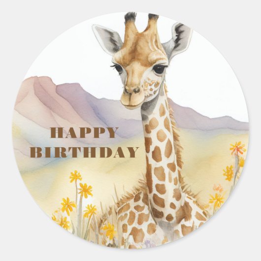 Happy Birthday Giraffe Ronde Sticker (Voorkant)