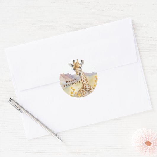 Happy Birthday Giraffe Ronde Sticker (Envelop)