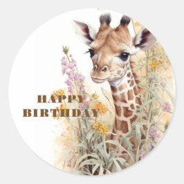 Happy Birthday Giraffe Ronde Sticker