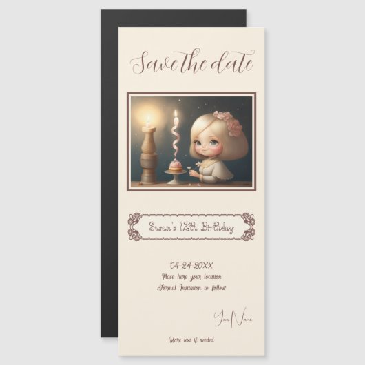 Happy Birthday Girl 01 Magnetische Uitnodiging (Voorkant / Achterkant)