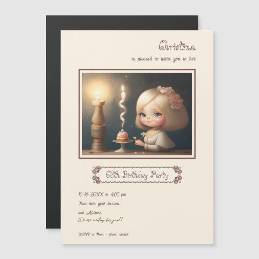 Happy Birthday Girl 01 Magnetische Uitnodiging (Voorkant / Achterkant)