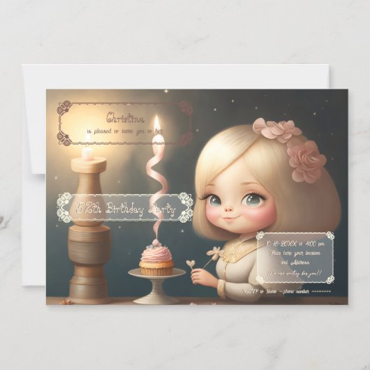 Happy Birthday Girl 01 Magnetische Uitnodiging (Voorkant)