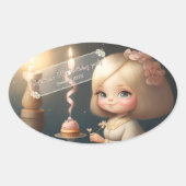 Happy Birthday Girl 01 Ovale Sticker (Voorkant)