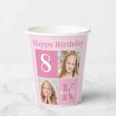 Happy Birthday Girl Cute Custom Photo Pink Party Papieren Bekers (Achterkant)