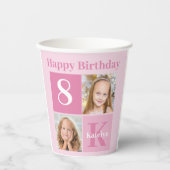 Happy Birthday Girl Cute Custom Photo Pink Party Papieren Bekers (Voorkant)
