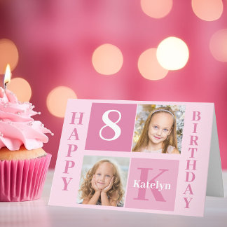 Happy Birthday Girl Cute Custom Roze Kinderen Kaart