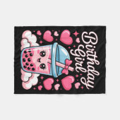Happy Birthday Girl Cute Nk Bow Bubble Boba Tea An Fleece Deken (Voorkant (Horizontaal))