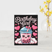 Happy Birthday Girl Cute Nk Bow Bubble Boba Tea An Kaart (Gele Bloem)