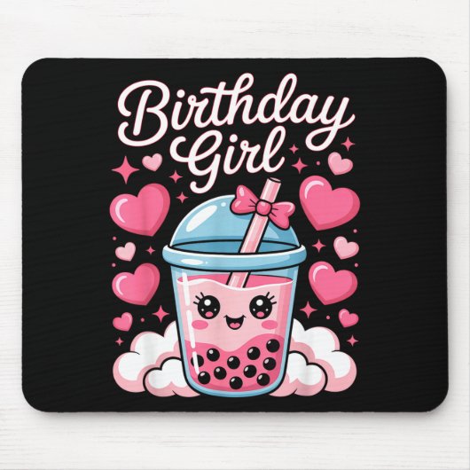 Happy Birthday Girl Cute Nk Bow Bubble Boba Tea An Muismat (Voorkant)