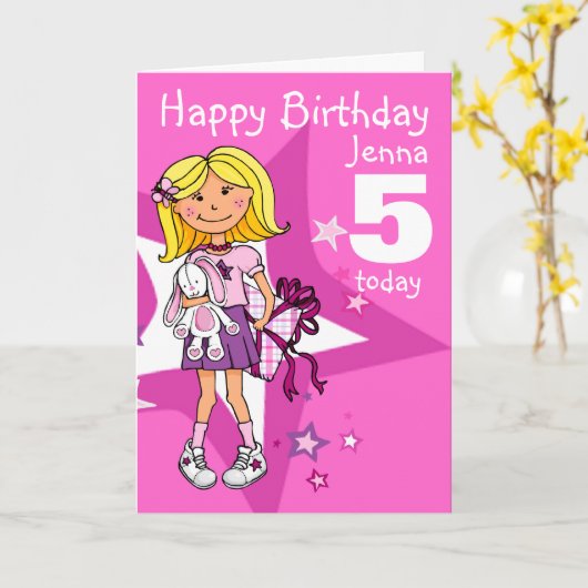 Happy Birthday Girl personalise age card Kaart (Gele Bloem)