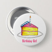 Happy Birthday Girl Pink Layer Cake Slice Candle Ronde Button 7,6 Cm (Voorkant /achterkant)