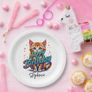 Happy Birthday Girl Quote en kat Papieren Bordje