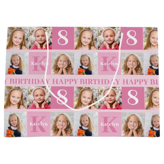 Happy Birthday Girl Roze foto Collage Groot Cadeauzakje (Voorkant)