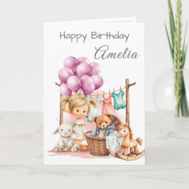 Happy Birthday Girl Watercolor Birthday Card Kaart