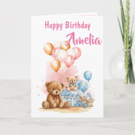 Happy Birthday Girl Watercolor Toys Card Kaart