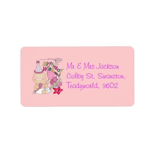 Happy Birthday Girl wil 1 jaar oud Etiket (Voorkant)