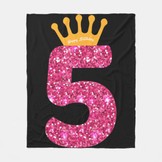 Happy Birthday , Girls 5th Party 5 Years Old Bday Fleece Deken