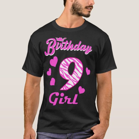 Happy Birthday Girls 9th Party 9 Yrd Old Bday T-shirt (Voorkant)