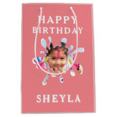 Happy Birthday Girly Color Splash Kind's Foto Medium Cadeauzakje (Voorkant)