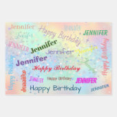 Happy Birthday Girly Custom Name roze Inpakpapier Vel (Voorkant 3)