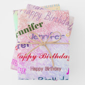 Happy Birthday Girly Custom Name roze Inpakpapier Vel (In situ)