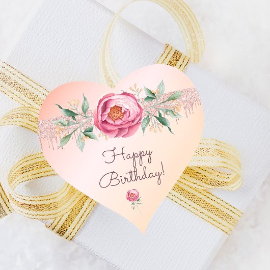 Happy Birthday glitter blush roze roze roze goudbl Hart Sticker