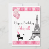 Happy Birthday Glitter Pink Heart Eiffel Tower Cat (Voorkant)