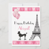 Happy Birthday Glitter Pink Heart Eiffel Tower Dog (Voorkant)