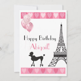 Happy Birthday Glitter Pink Heart Eiffel Tower Dog