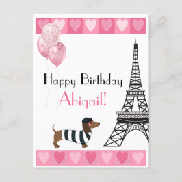 Happy Birthday Glitter Pink Heart Eiffel Tower Dog Briefkaart