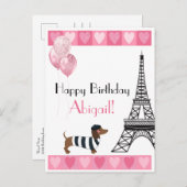 Happy Birthday Glitter Pink Heart Eiffel Tower Dog Briefkaart (Voorkant / Achterkant)
