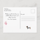 Happy Birthday Glitter Pink Heart Eiffel Tower Dog Briefkaart (Achterkant)