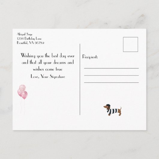 Happy Birthday Glitter Pink Heart Eiffel Tower Dog Briefkaart (Achterkant)