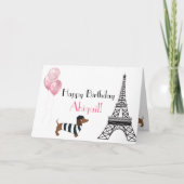 Happy Birthday Glitter Pink Heart Eiffel Tower Dog Kaart (Voorkant)