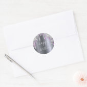 Happy Birthday glitter Silver paarse glans Ronde Sticker (Envelop)