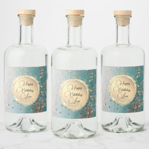 Happy Birthday Glittery Stardust op Blue Blauwgroe Likeurfles Etiket