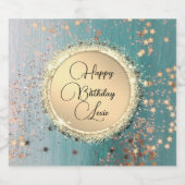 Happy Birthday Glittery Stardust op Blue Blauwgroe Likeurfles Etiket (Enkel label)