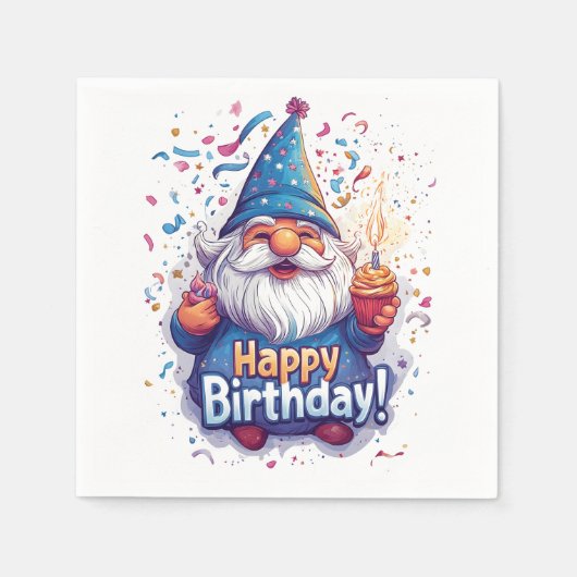 Happy Birthday Gnome: grillig verjaardagsontwerp Servet (Voorkant)