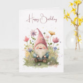 Happy Birthday Gnome in Garden Kaart (Gele Bloem)