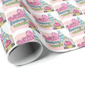 Happy Birthday gnome meiden betuttelde feest Cadeaupapier (Rol Hoek)