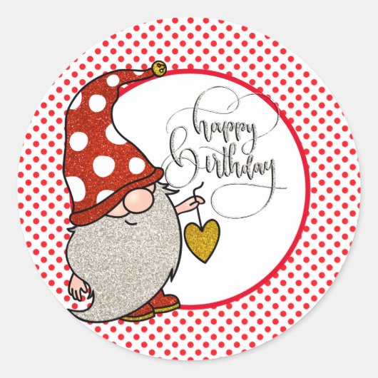 Happy Birthday Gnome Ronde Sticker (Voorkant)