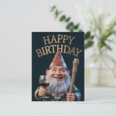 "Happy Birthday" Gnome Toasting with Red Wine Briefkaart (Staand voorkant)