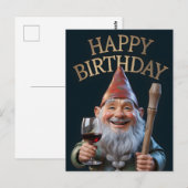 "Happy Birthday" Gnome Toasting with Red Wine Briefkaart (Voorkant / Achterkant)