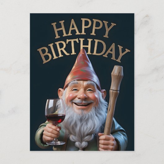 "Happy Birthday" Gnome Toasting with Red Wine Briefkaart (Voorkant)