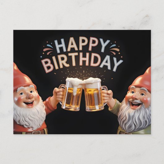 "Happy Birthday" Gnomes Toasting Beer Mugs Briefkaart (Voorkant)