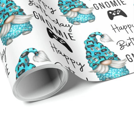 Happy Birthday Gnomie Gamer Wrapping Paper Cadeaupapier (Rol Hoek)