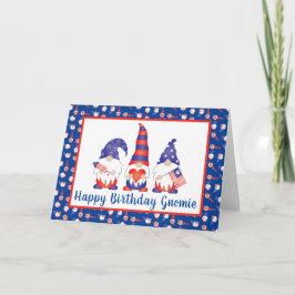 Happy Birthday Gnomie Red White Blue Kaart